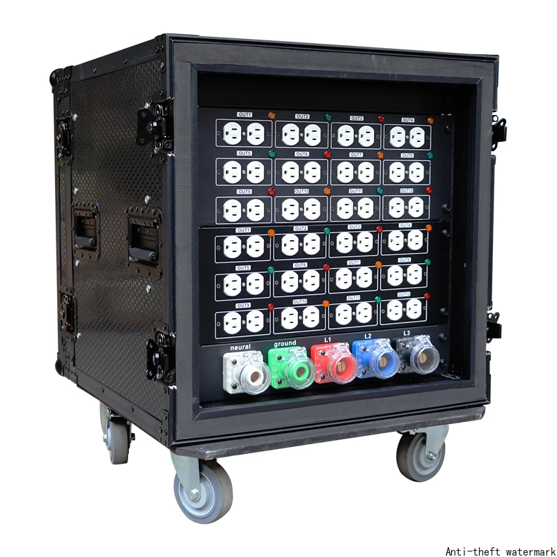 24-Way 20A American Edison Plug Power Distro 110V 400A Rhino Plug Input Electrical Distribution Box Breaker Output Protection