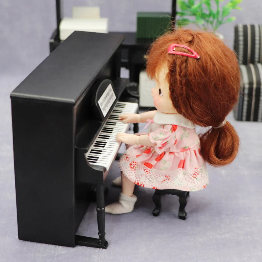 

1Set Upright Piano Mini Wood Simulation Mini House Decorative Piano for Interior Scene Layout Prop Kids Pretend Play Music