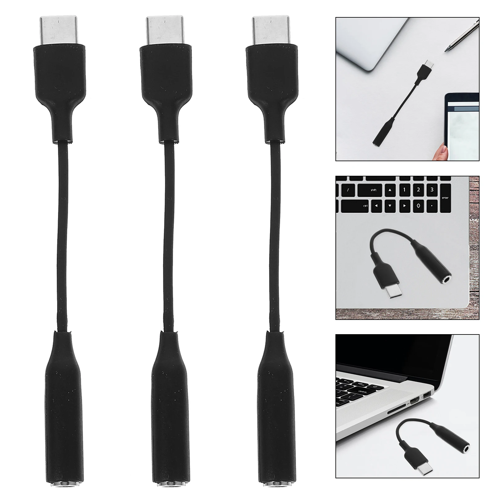 

3pcs White Type C to 3.5mm Audio Cable Adapter High Fidelity Sound USB C Headphone Jack for Phones Audio Video