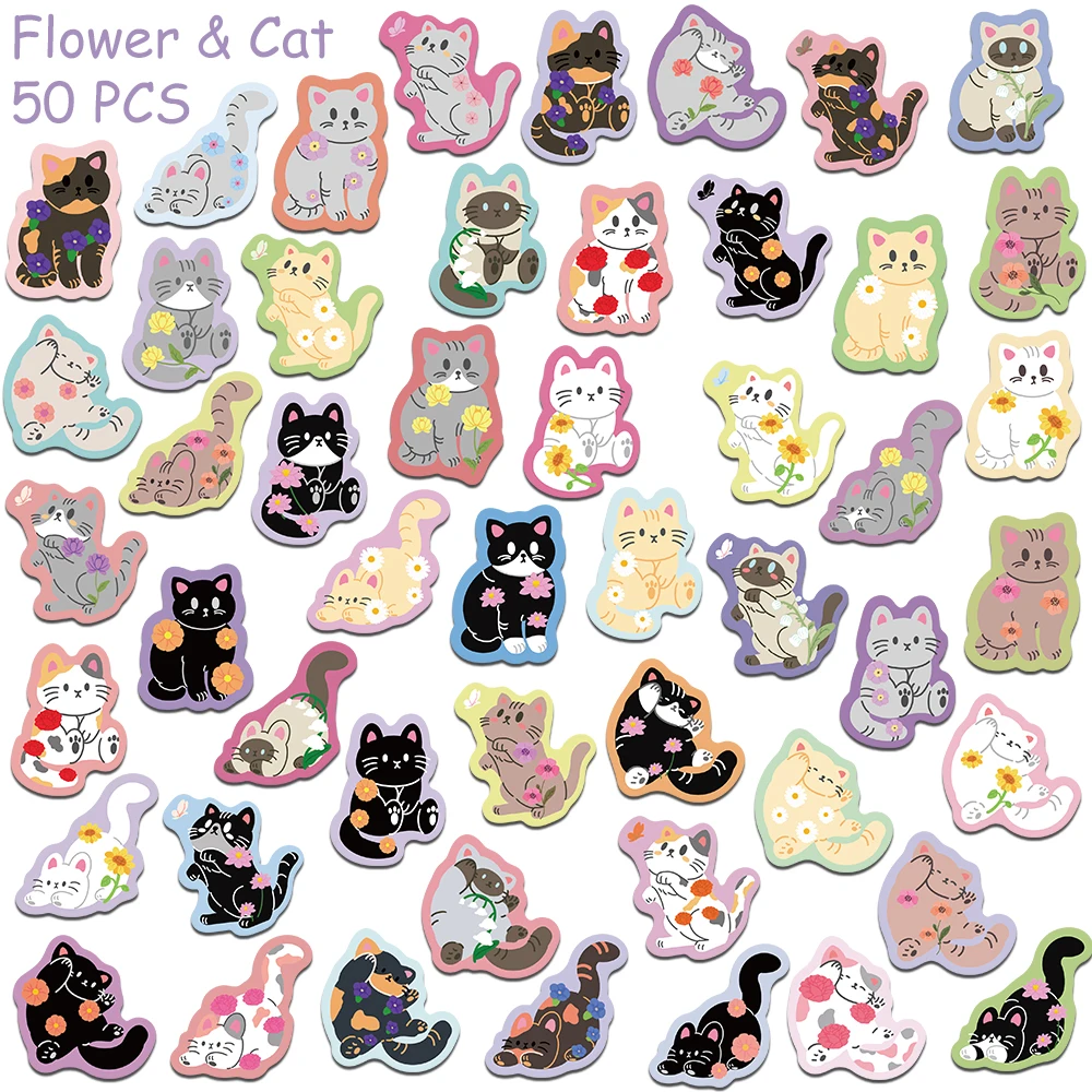 50pcs การ์ตูนแมวน่ารักสติ๊กเกอร์สําหรับแล็ปท็อปสมุดภาพกระเป๋าเดินทางกีตาร์หมวกกันน็อก DIY Graffiti ความงามสติกเกอร์ของขวัญสร้างสรรค์