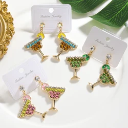 Dvacaman pendientes de copa de vino con diamantes de imitación brillantes para mujer, aretes de copa de bebida de limón, diamantes de imitación coloridos bohemios, joyería de vacaciones de verano