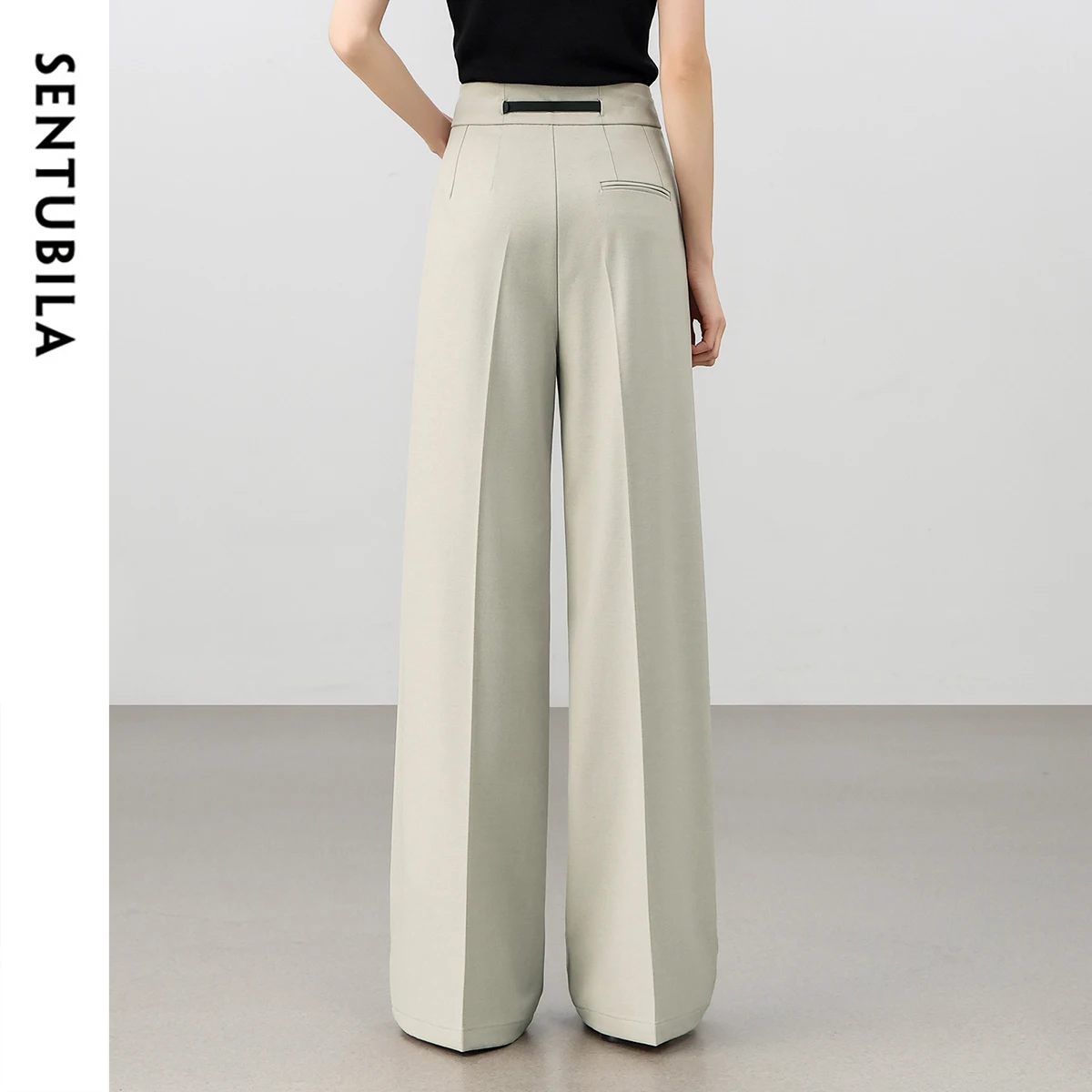 SENTUBILA Straight Pants Woman 2025 Spring Full-length High-waist Solid Folds Office Workwear Trousers with Belt 151K59377