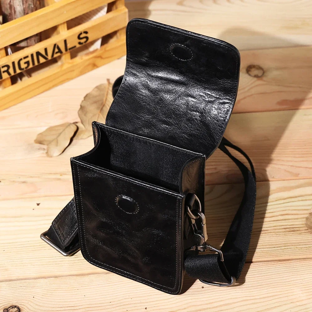 Bolso cruzado pequeño de cuero genuino, riñonera con solapa a la moda para hombre, bolsa para teléfono, bolso informal de viaje para senderismo, bolso con cinturón de hombro