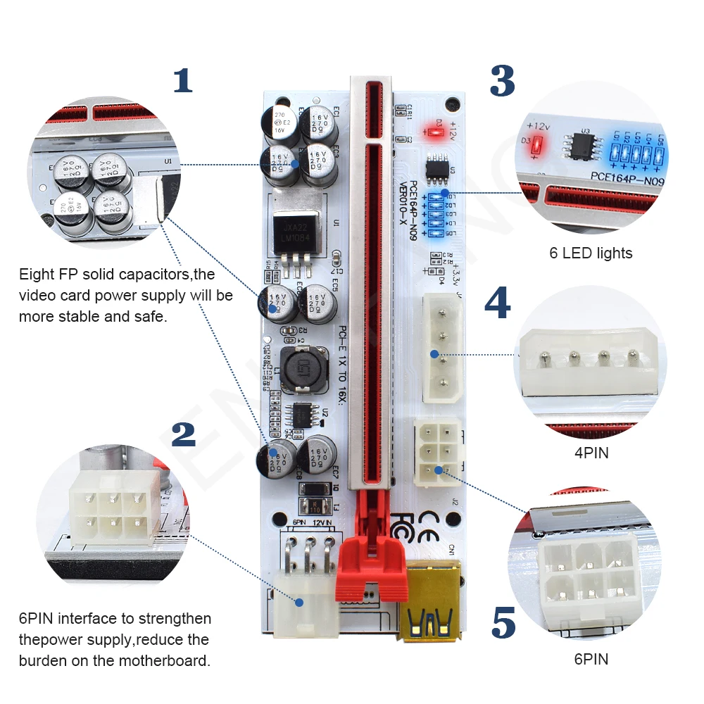 1-10 шт. новейший VER009S USB 3.0 PCI-E Райзер VER009C PLUS VER010-X VER012 Max Express 16x карта-адаптер-удлинитель SATA 15pin до 6pin