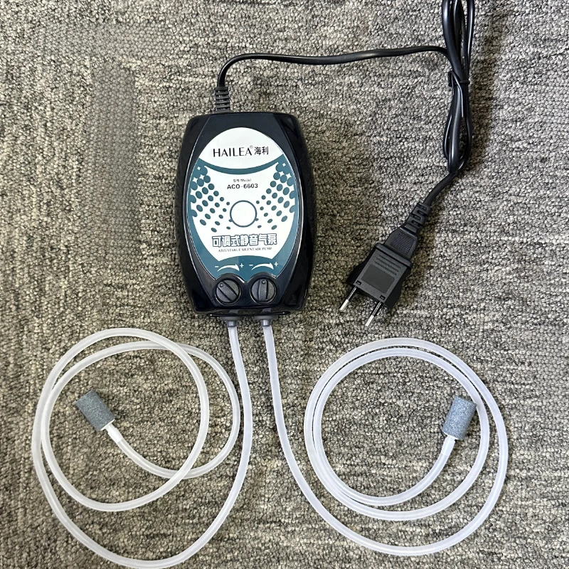 

Adjustable Air Pump: 45dB Silent Dual-Outlet Aerator for 100-500L Aquarium & Pond with nano air stone 220-240v