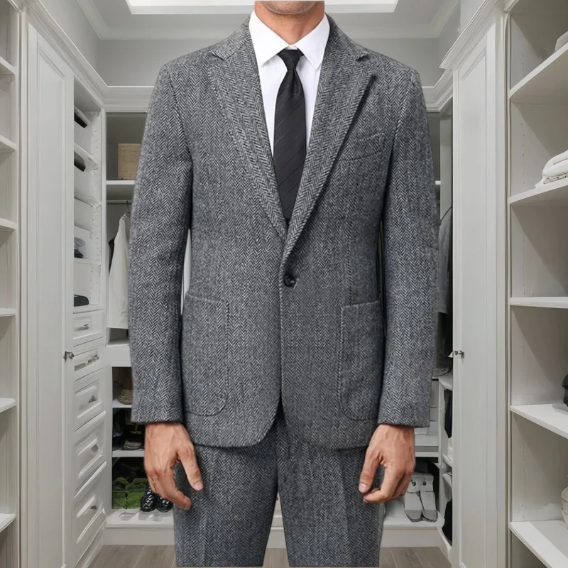 

Men's Suit Slim Fit HerringboneTweed Men's Suit 2 piece Wedding Prom Suit Jacket Pants Blend Tuxedo Suit