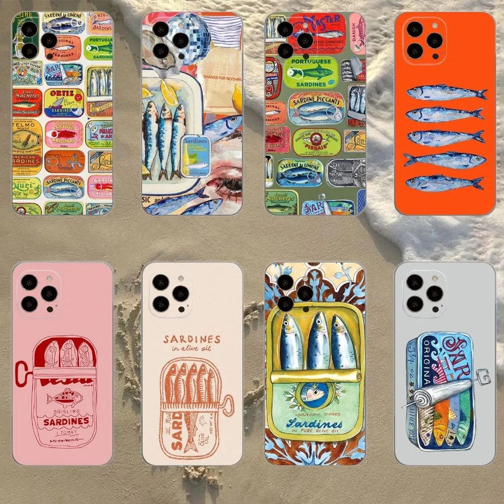 Sardines Art Phone Case For iPhone Apple 15,14,13,12,Mini,11,Pro,Max,Plus,X,XR,XS,8,SE,2020,Plus Transparent Cover