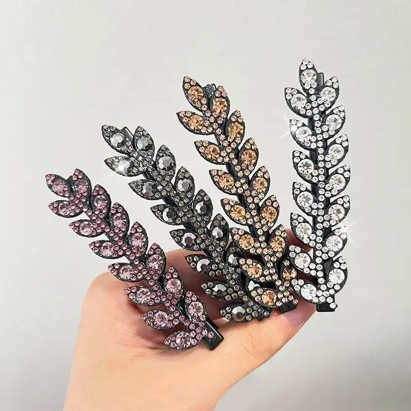 2PCS Delicate Crystal Hair Clips Fashion Wheat Feathery Rhinestone Hairclip for Woman Hairpins Wedding Headwear Hair Accessory