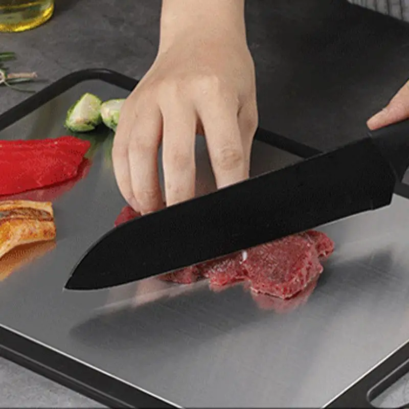 

Stainless Steel Cutting Board Hangable Meat Chopping Board Cutting Board With Juice Groove Portable Meat Cutting Board