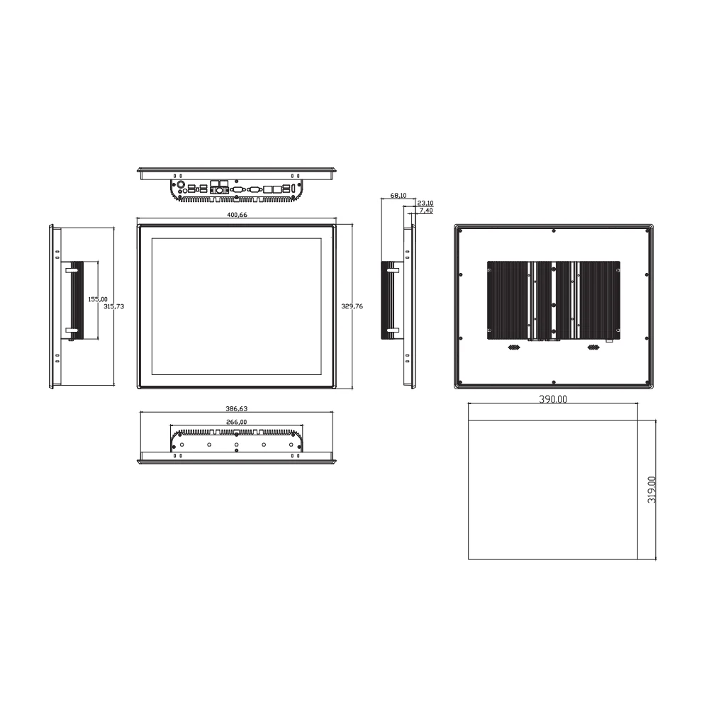 17.1 بوصة لوحة صناعية بدون مروحة PC IP65 مقاوم للماء Intel i5-8365U i9-1195G7 كمبيوتر مدمج Win11 Dual COM 5G VESA Mount