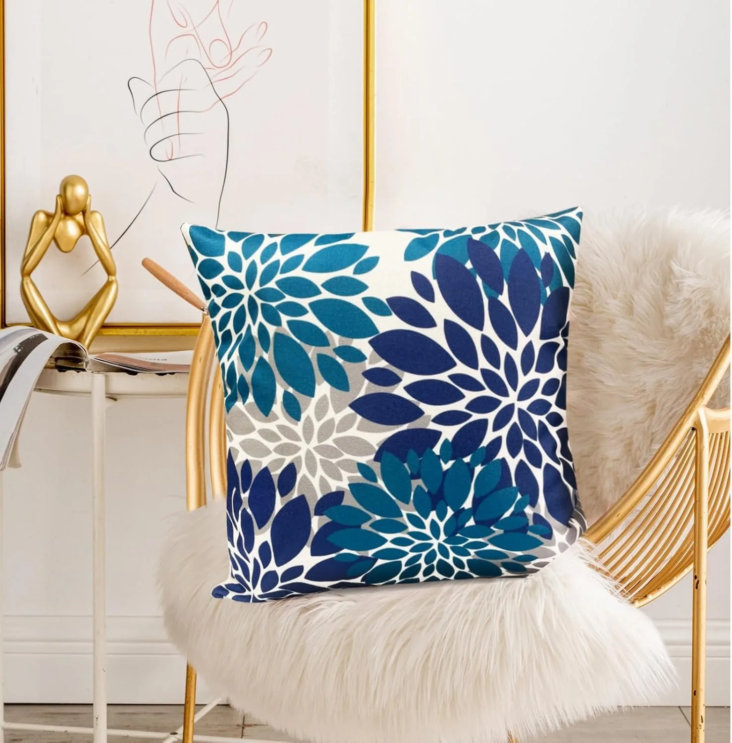 Fundas de almohada decorativas, funda de almohada de flores florales modernas para exteriores de granja para sofá y sala de