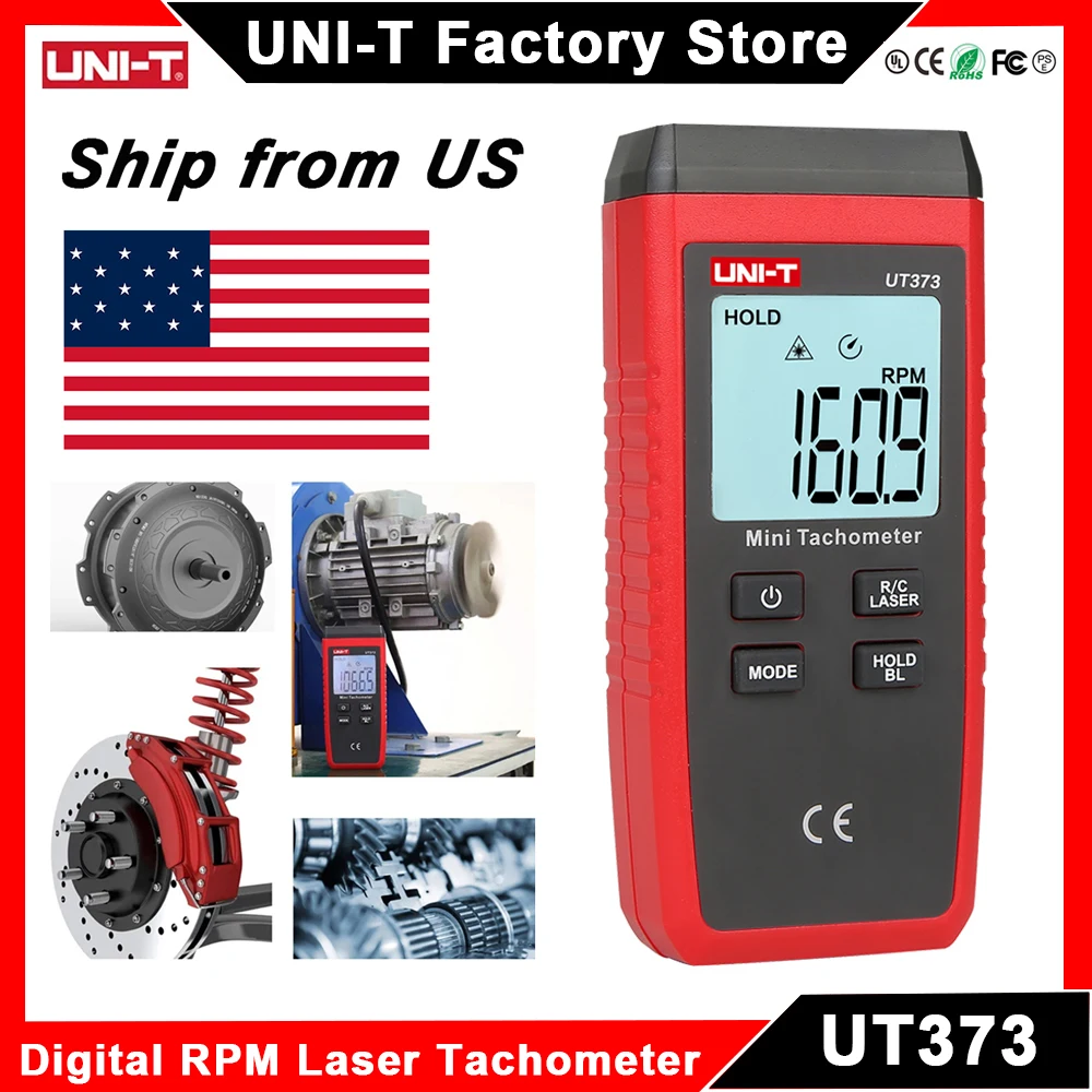 UNI-T UT373 مقياس سرعة الدوران بالليزر الرقمي 99999 دورة في الدقيقة متر العالمي مقياس سرعة الدوران عدم الاتصال سرعة الدوران الاستشعار LCD مقياس سرعة الدوران