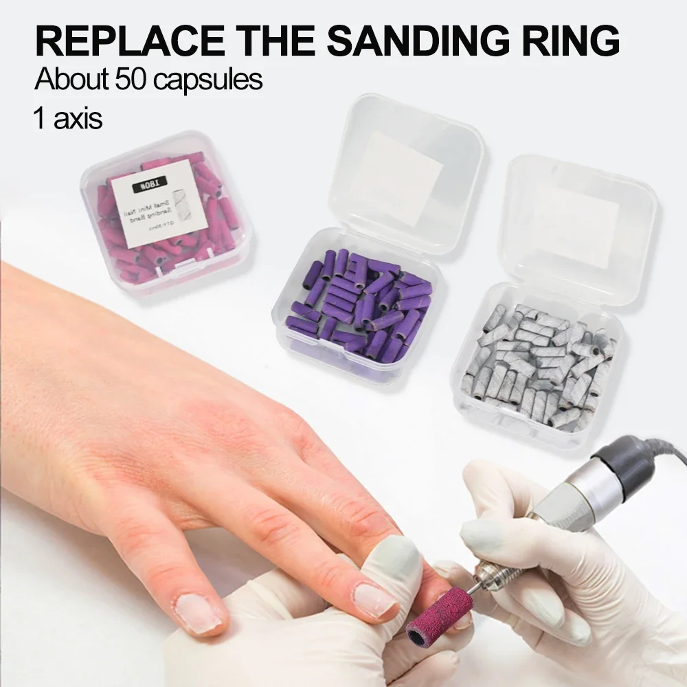 50 قطعة 180 # مجموعة أربطة الصنفرة مع عمود مثقاب الأظافر للأظافر، جل الأشعة فوق البنفسجية، مزيل طلاء الأكريليك، مجموعة أدوات رمل مثقاب الأظافر #5