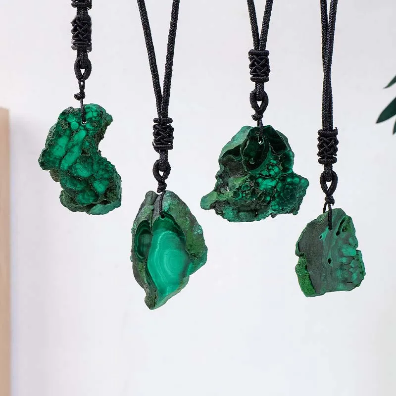 Irregular Natural Crystal Malachite Pendant Necklace Ore Rock Green Stone Slice Mineral Specimen Ornament Crafts DIY Jewelry 1pc