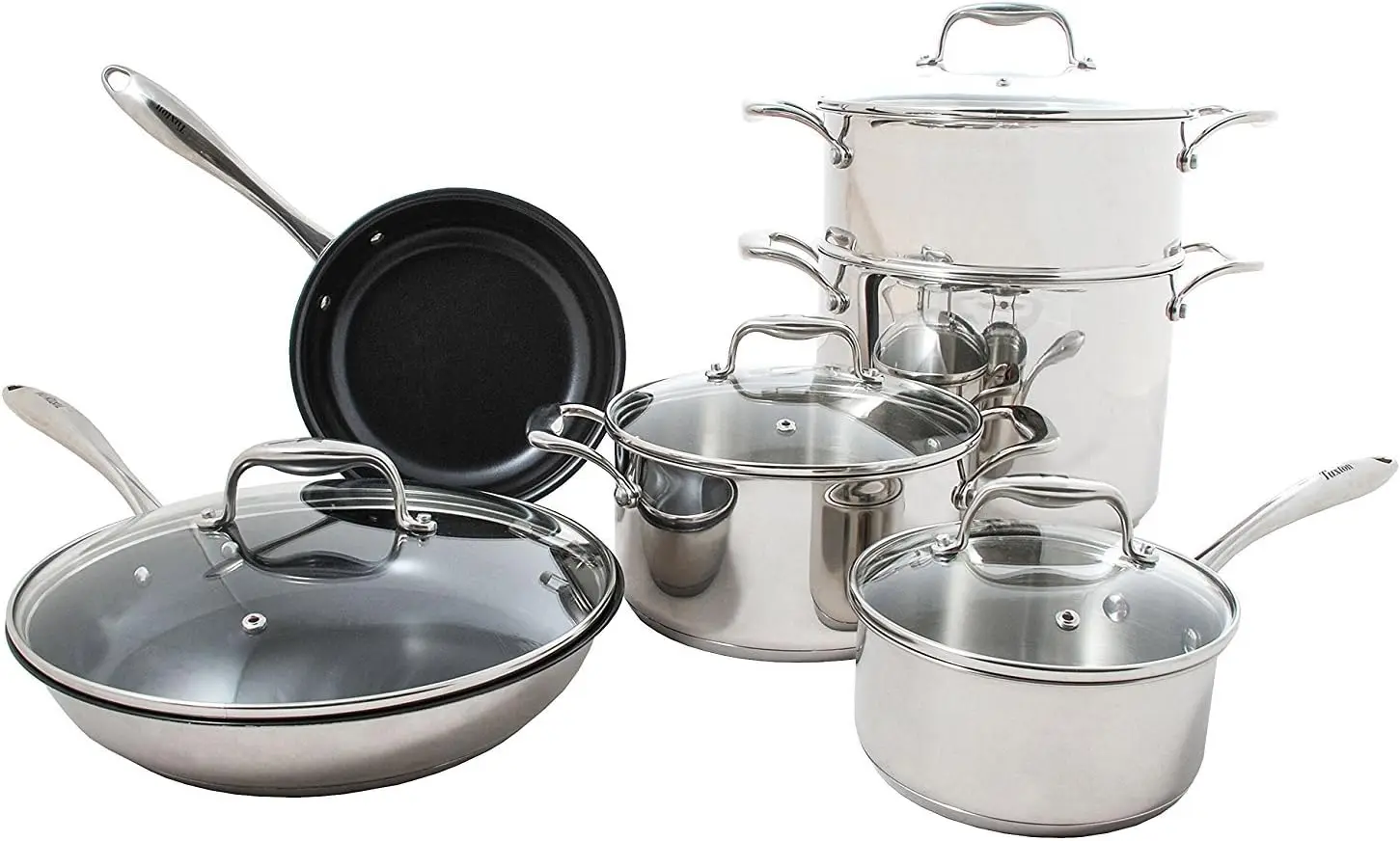 Stainless Steel Cookware Set - Tuxton Home 10-Piece Stainless Steel Cooking Set with Non Stick Frying Pans, Casserole, Saucepan,