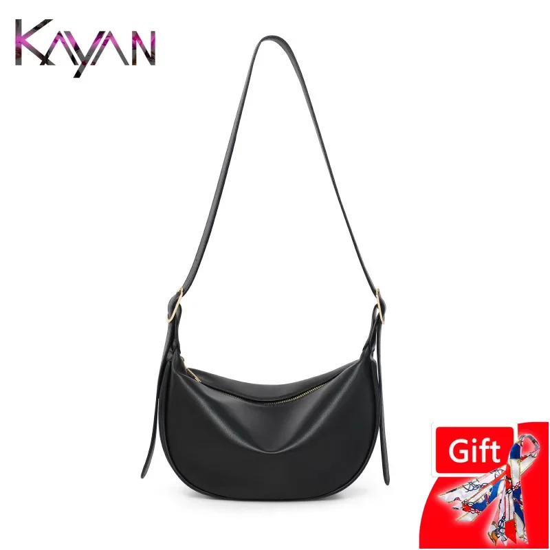 

Newest Smooth Soft Cow Leather Women Shoulder Hobo Bag Solid Casual Crossbody Shopping Bag for Female Messenger Sling Bag