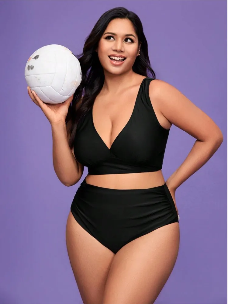 

L-4XL Plus Size High Waist Bikini Women's Push Up Big Large Size Swimsuit 2026 Summer Mujer Tummy Control Swimwear Bikini Sets