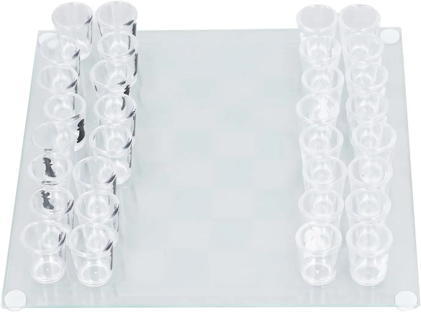 

Glass Chess Set, Reusable Clear Chess Board with Drinking Glass Pieces 22.5x22.5cm, Funny Travel Chess Game
