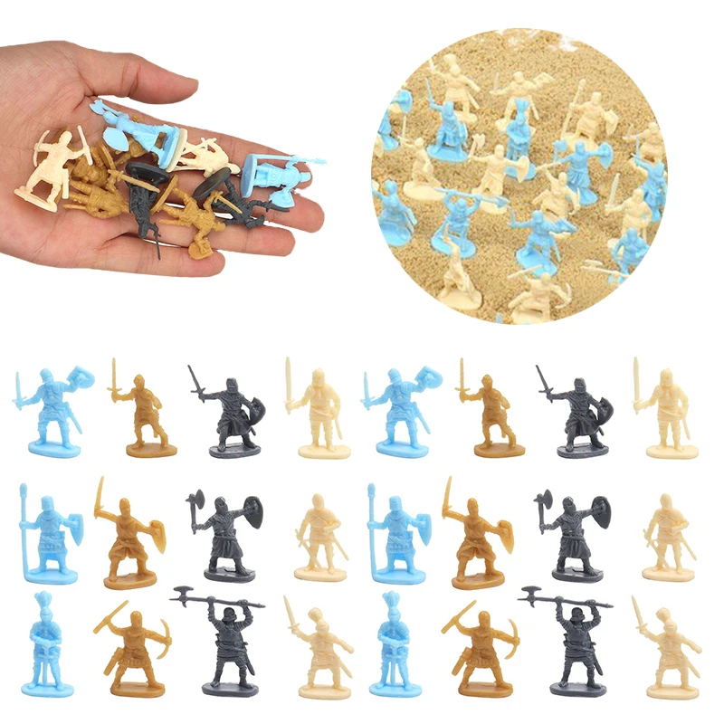 Paquete de 100 Figuras de Guerreros Medievales en Miniatura para Sandbox, Poses Aleatorias, 4 Colores, Decoración para Mesa de Arena, Pequeños Adornos, Regalos ZYF