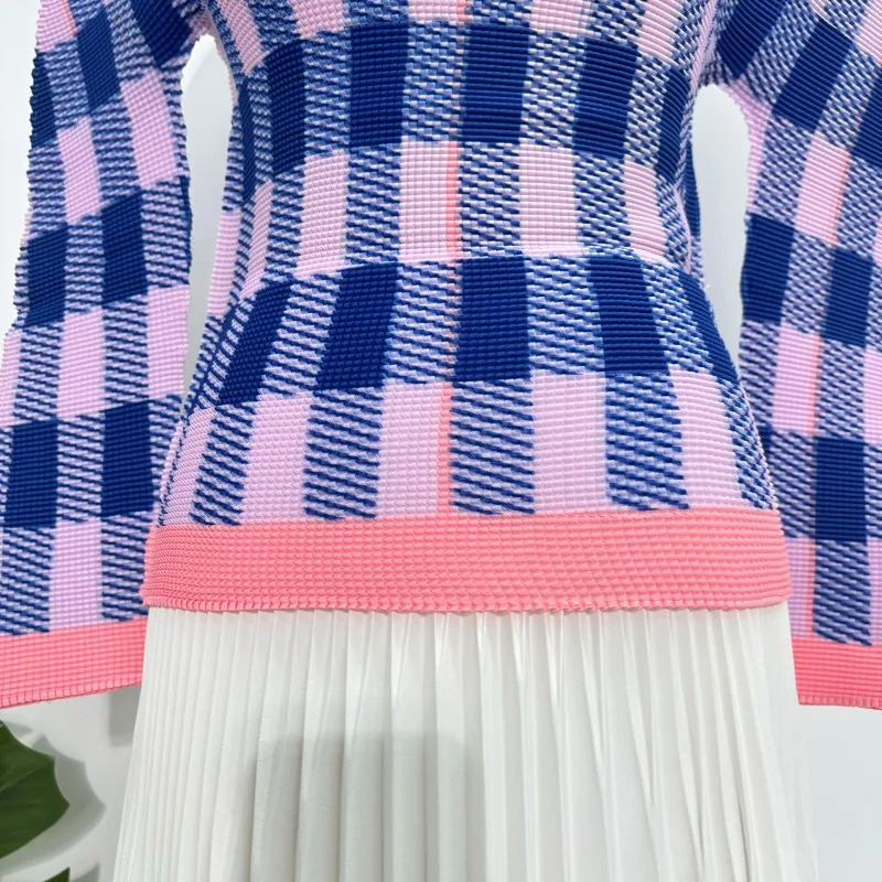 Miyake Pleated Women's Long-Sleeve Top 2025 Fall New Arrival Slim-Fit Flattering Print Base Layer Pullover T-Shirt Wrinkle-Free