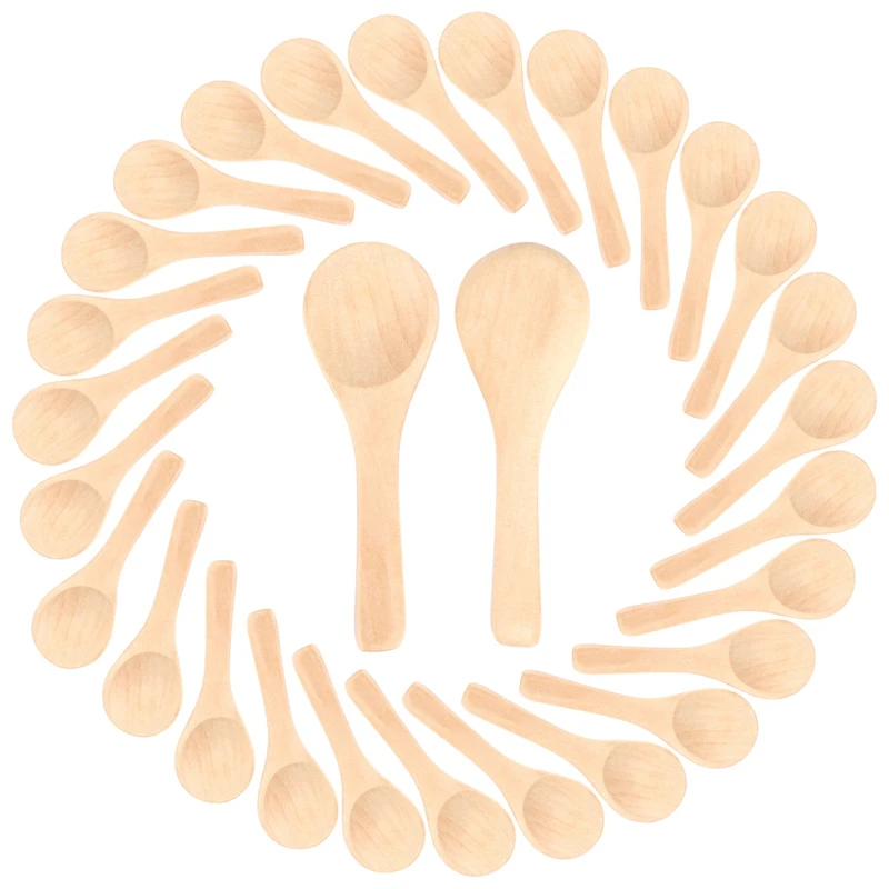 50 Pieces Small Wooden Spoons Mini Nature Spoons Wood Honey Teaspoon Cooking Condiments Spoons for Kitchen (Light Brown)