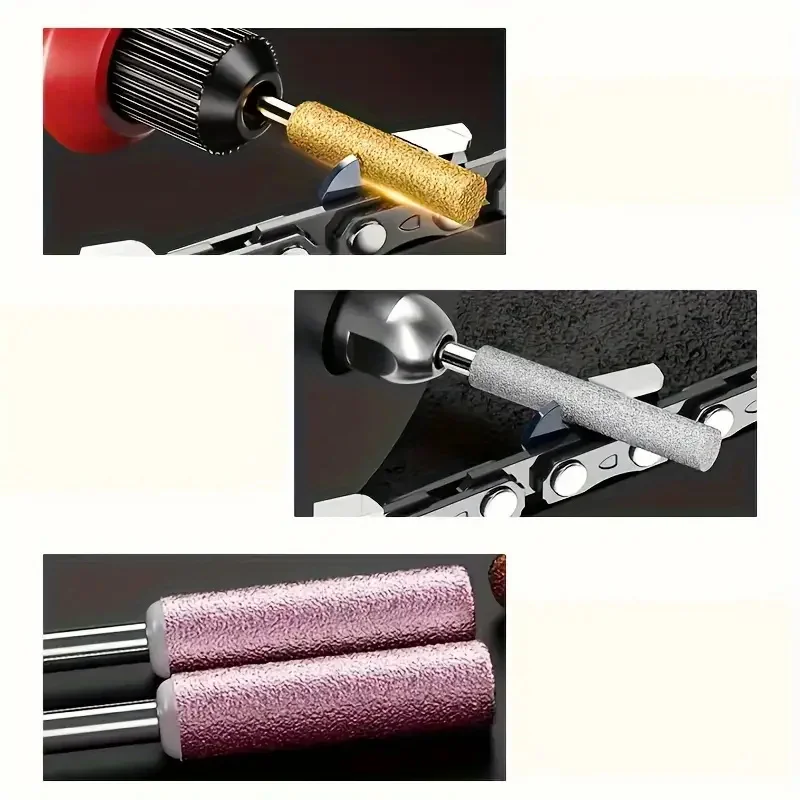 10pcs Diamond Coated Cylindrical Burr 4mm Chainsaw Sharpener Stone File Chain Sharpening Carving Grinding Tools Kits