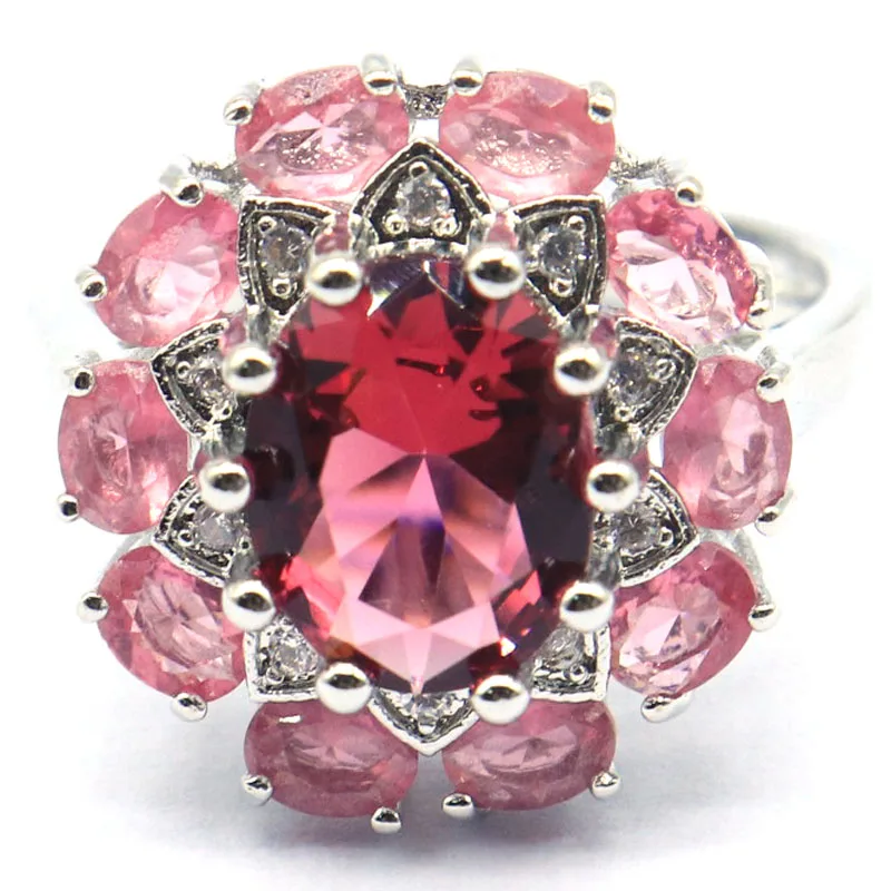 Buy 5 Get 1 Free 18x17mm SheCrown Pink Tourmaline London Blue Topaz Peridot CZ Women Wedding Silver Rings