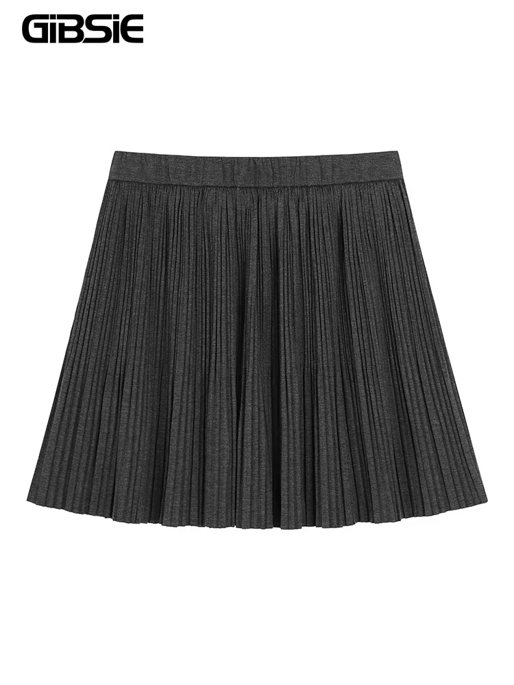 

GIBSIE Plus Size Black Pleated Skirt Women's Short Skirt Summer Korean Ladies Elegant High Waist Solid All Match Mini Skirts