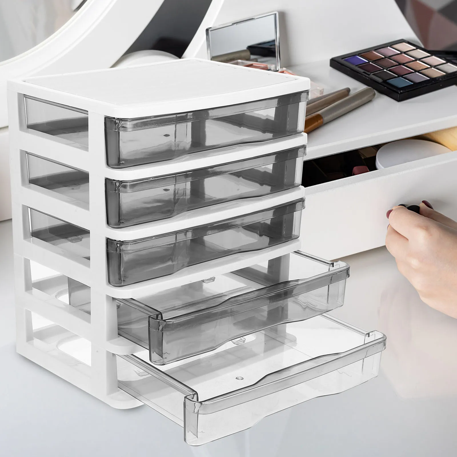 

Multilayer Plastic Drawer Organizer For Desk Desktop Clear Storage Bins With Drawers Space-Saving Compact Design