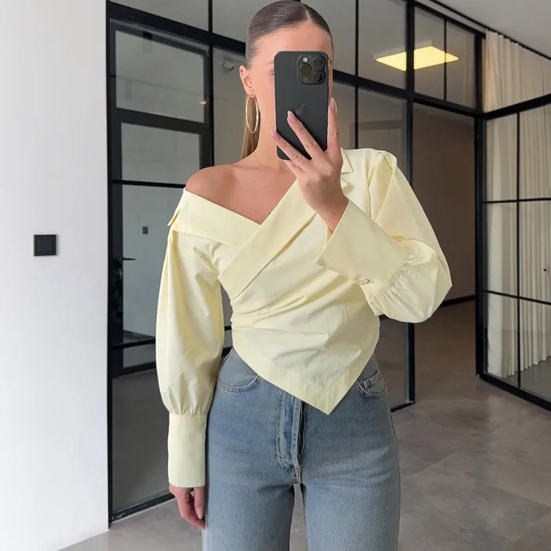 

Talenza Spring Women's Blouses Fashion Sexy Off-the-Shoulder Collar Slim Elegant Shirt Casual Commuter Streetwear Female Blouses