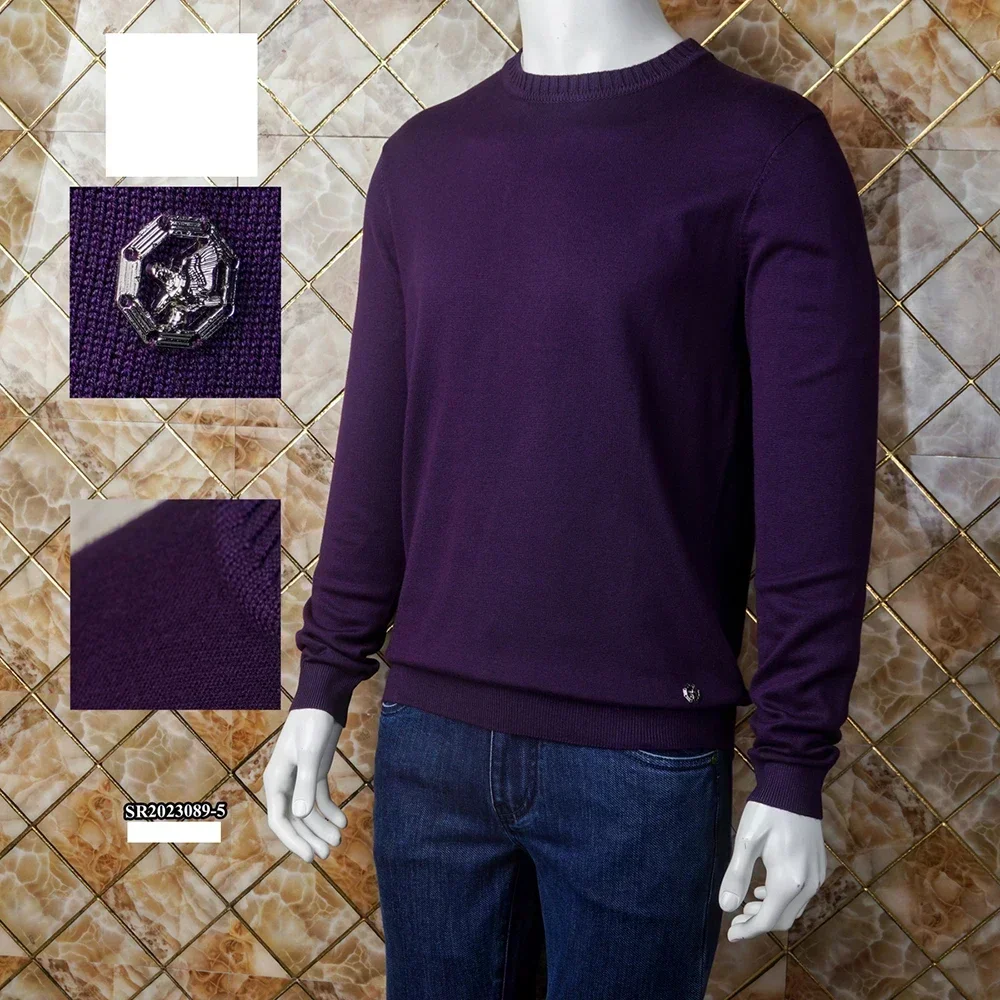 Suéter de cachemira BLKA CPTG para hombre, ropa de punto de cuello redondo, elástica, de negocios, de talla grande, para otoño e invierno, M-4XL, 2024