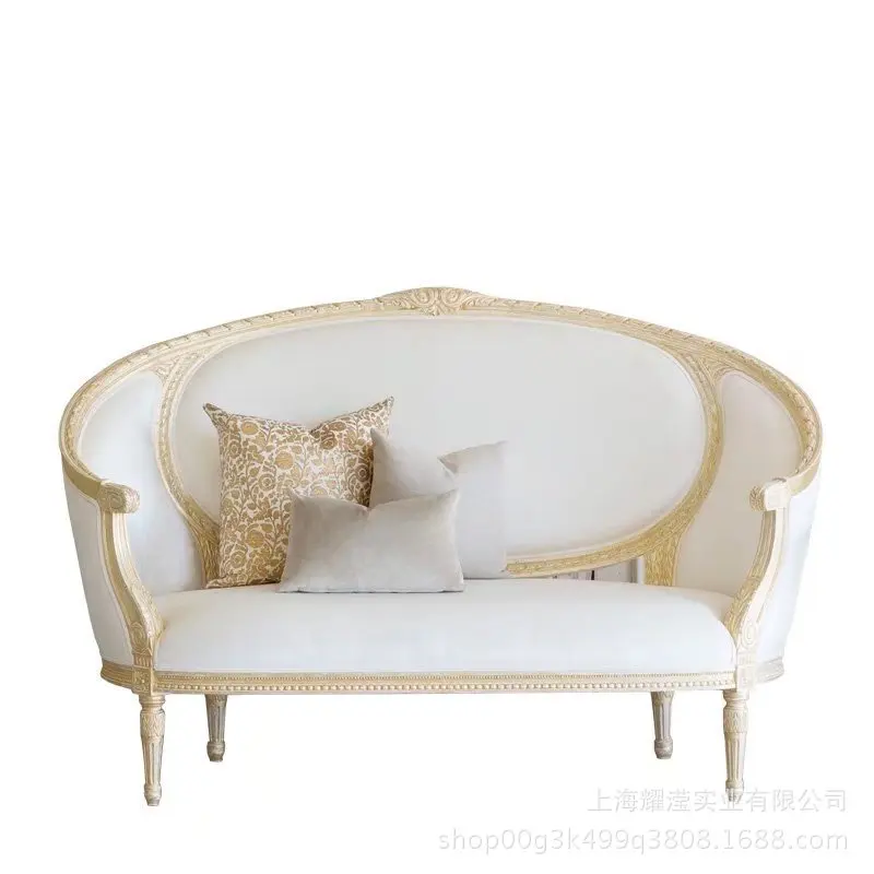 

American solid wood sofa, furniture oak carved retro double sofa