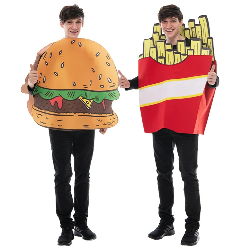 Funny Unisex Food Hamburger Costume Adult Fries Chips Cosplay Mascot Outfits Halloween Carnival Party Couples Costumes Dress Up