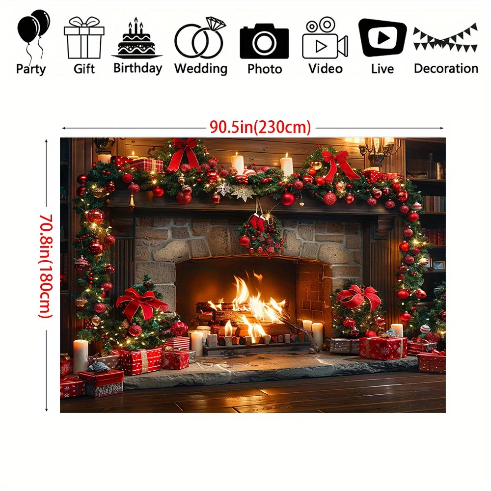 Christmas fireplace background banner | suitable for many occasions | Ideal for scene decorations, parties, outdoor celebrations