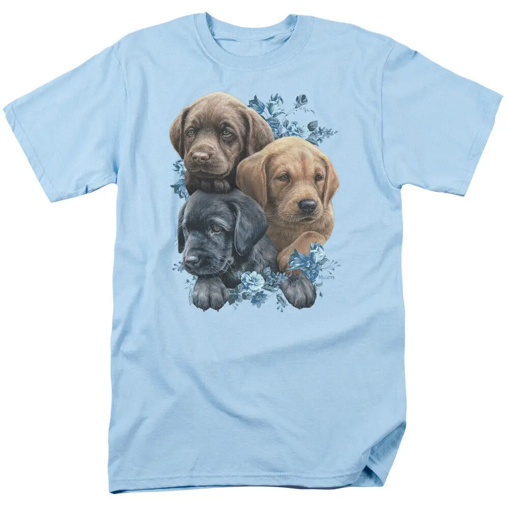 Wild Wings Puppy Pile T Shirt Mens Licensed Labrador Retriever Light Blue