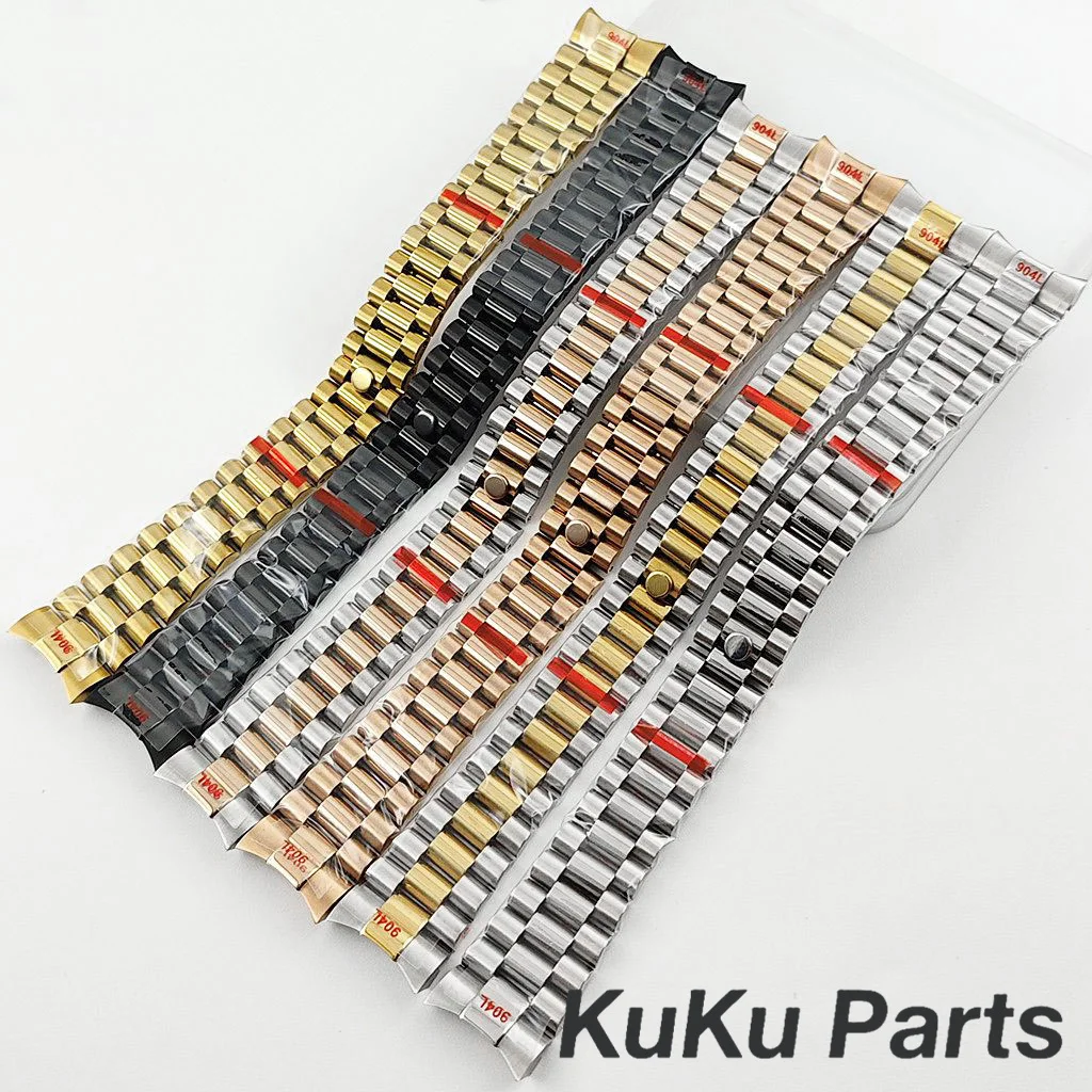 NH35 Präsidentenarmband, 20 mm Breite, 904L, massives Edelstahlarmband, gebogenes Ende, Schraubglieder, Faltschließe
