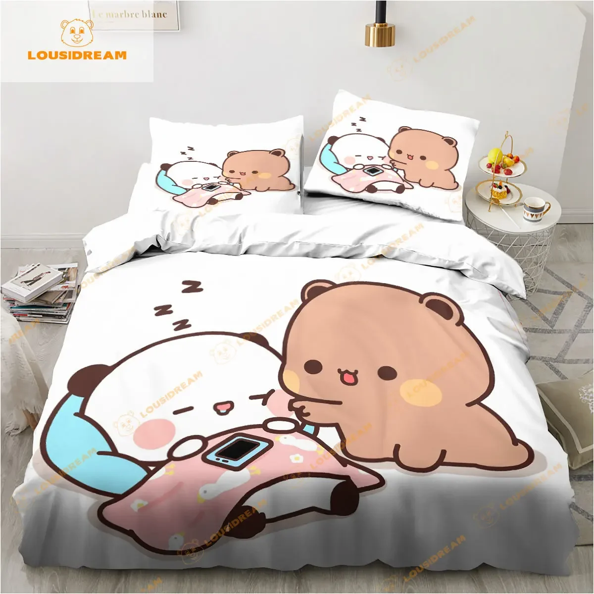 

Bubu Dudu Cartoon Cute Bear Kawaii Christmas Gift King Twin Double Child Bedding Set Microfiber or Polyester Duvet Cover Set