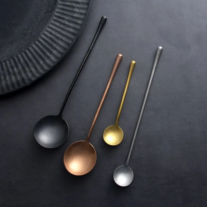 Golden 304 Stainless Steel Mixing Spoon Retro Main Dining Rice Tea Soup Western Food Spoon for Kitchen Cooking