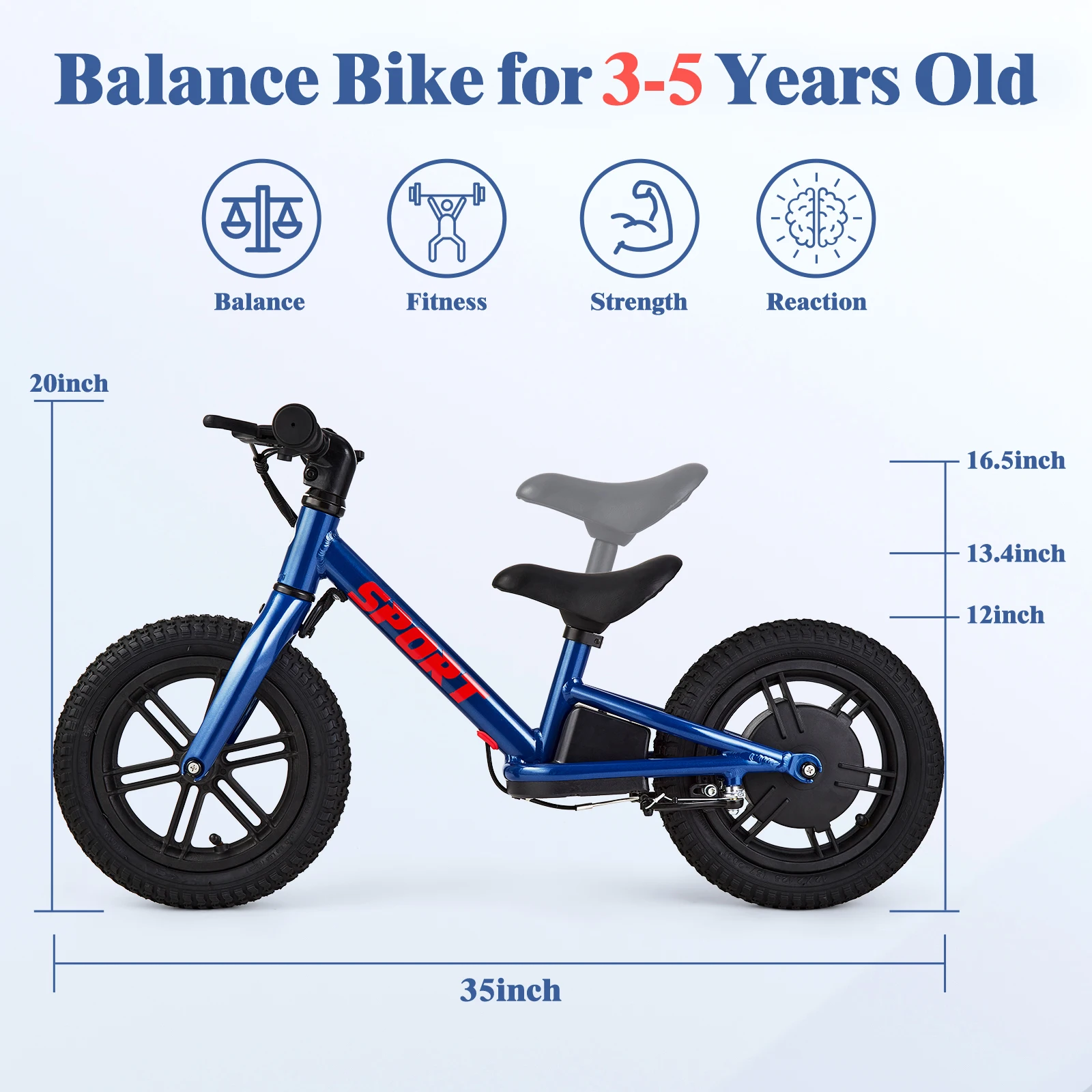 Electric Bike For Kids Ages 3-5 Years Old Kids 24V 100W Electric Balance Bike With 12 inch Inflatable Tire and Adjustable Seat