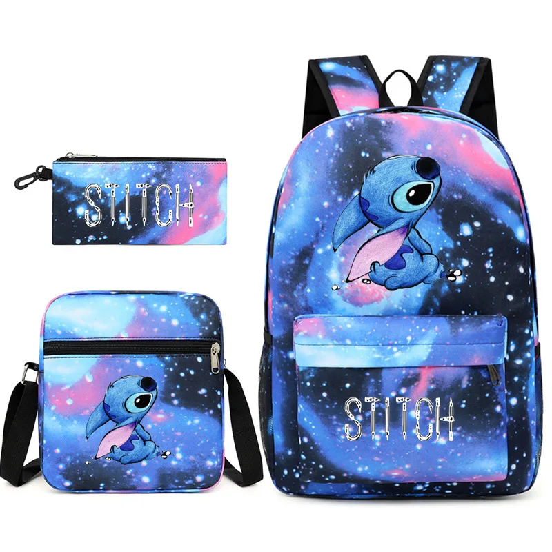 Disney Stitch Backpack 2024 New 3PCS Student Schoolbag Three-Piece Set Bag Tide High-Capacity Bags Anime Stitch Teenager Bags