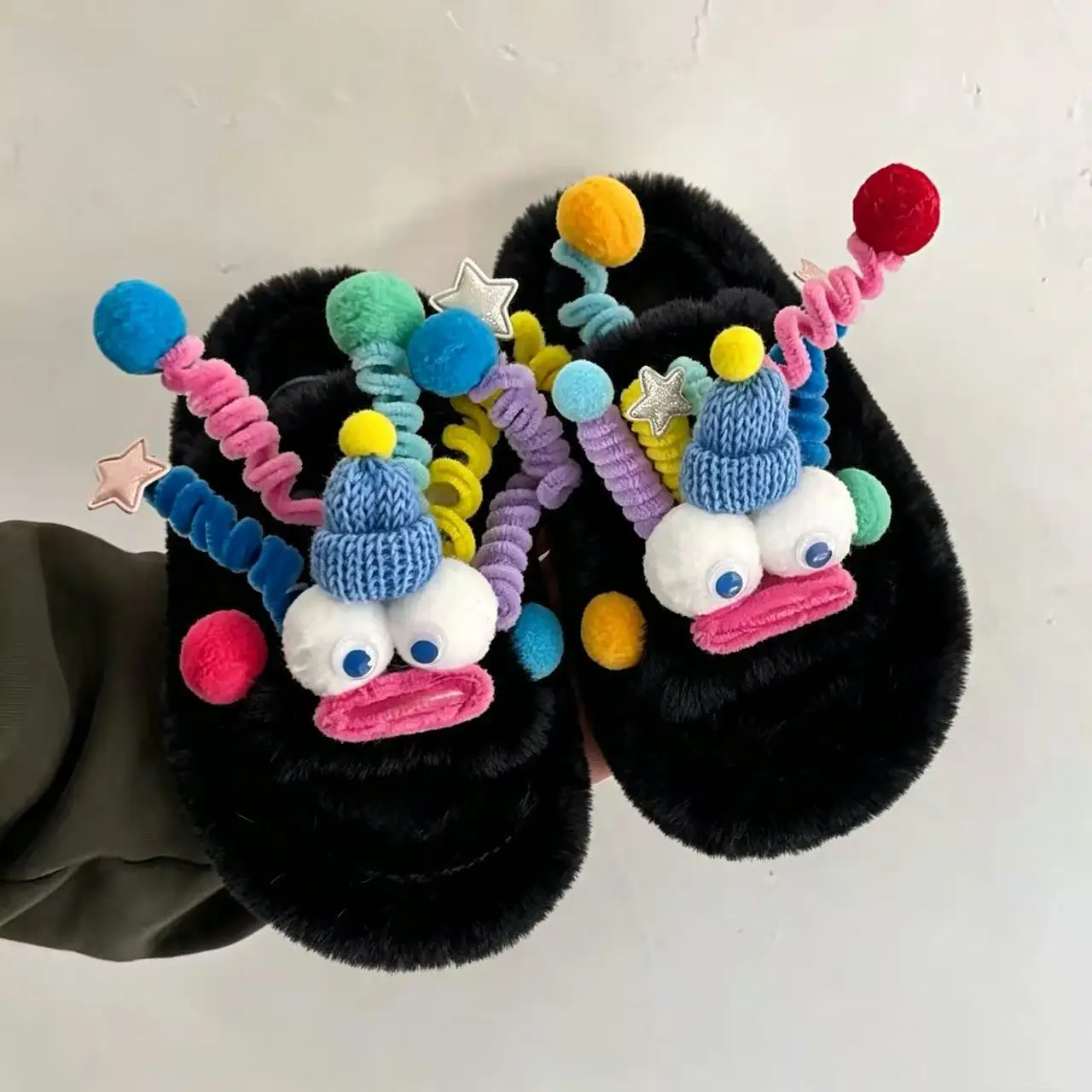 Women Funny Thick Bottom Slip-On Shoes Winter Warm Fleece Outdoor Wear Heightening Slippers Comfortable Shockproof Plush Slipper