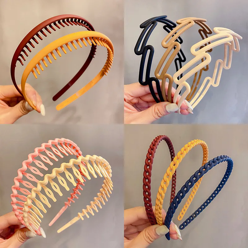 Morandi Color Hair Hoop Female All-Match Press Hair Head Buckle Headband Girl Frosted Serrated Hair Accessories