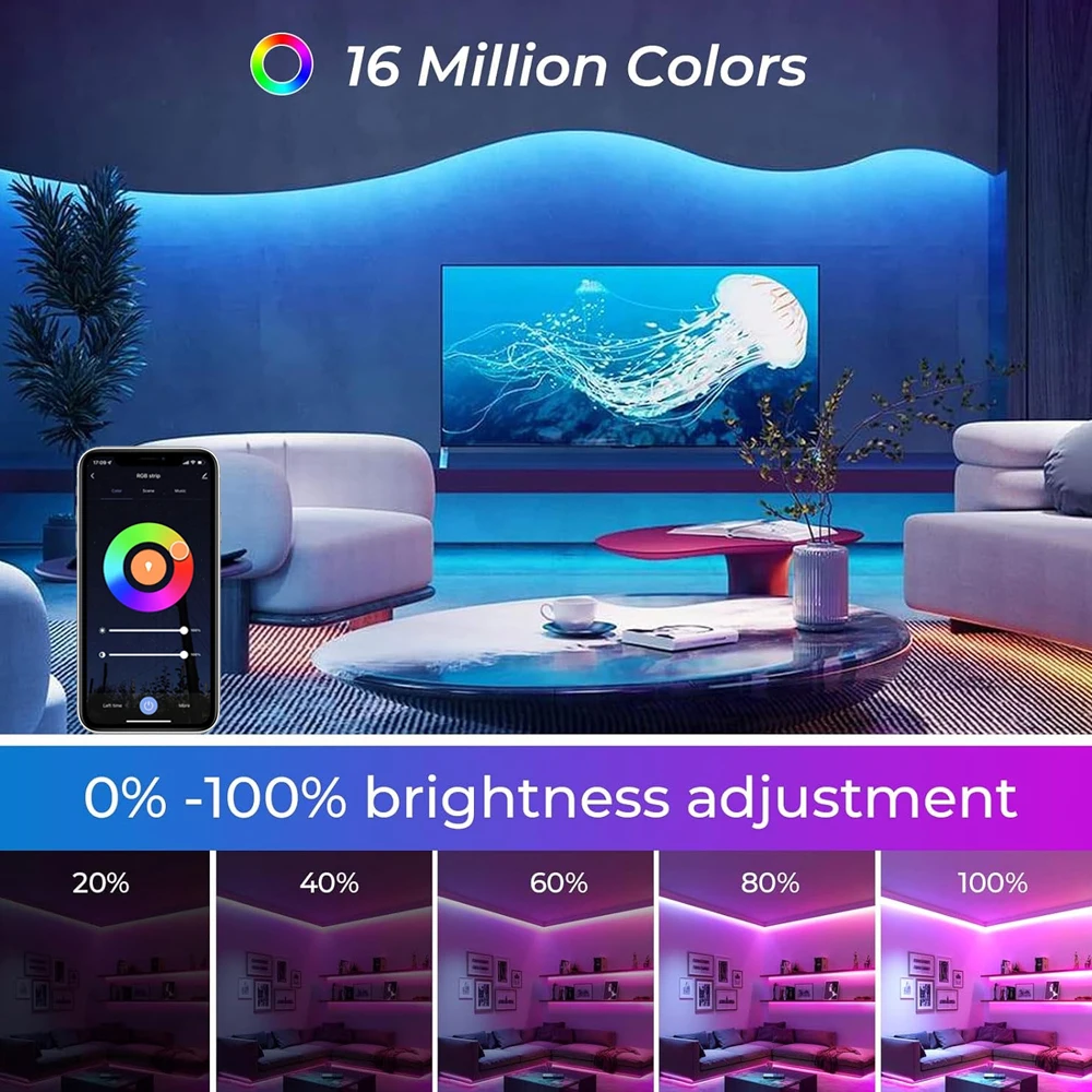 Tira de luces Led RGBW RGBWW 5050, 5m, 10m, 20m, Tuya, WiFi, 12V, luz regulable, minicontrolador, aplicación de alimentación, Control por voz, Alexa y Google Home
