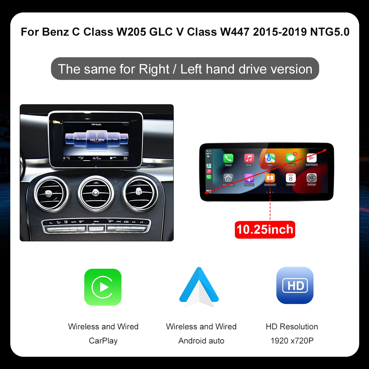 Draadloze Carplay 12.3 ''Touchscreen Multimedia Radio Ontvanger voor Mercades Benz GLA GLC GLK ML W205 W176 C117 linux Android