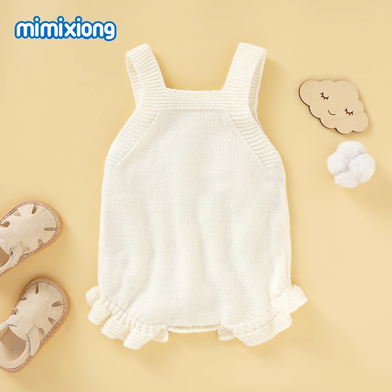 Baby Bodysuits 0-18m Solid Color Pattern Newborn Infant Knit Girls Sleeveless Onesie One Piece Toddler Outwear Coveralls Clothes