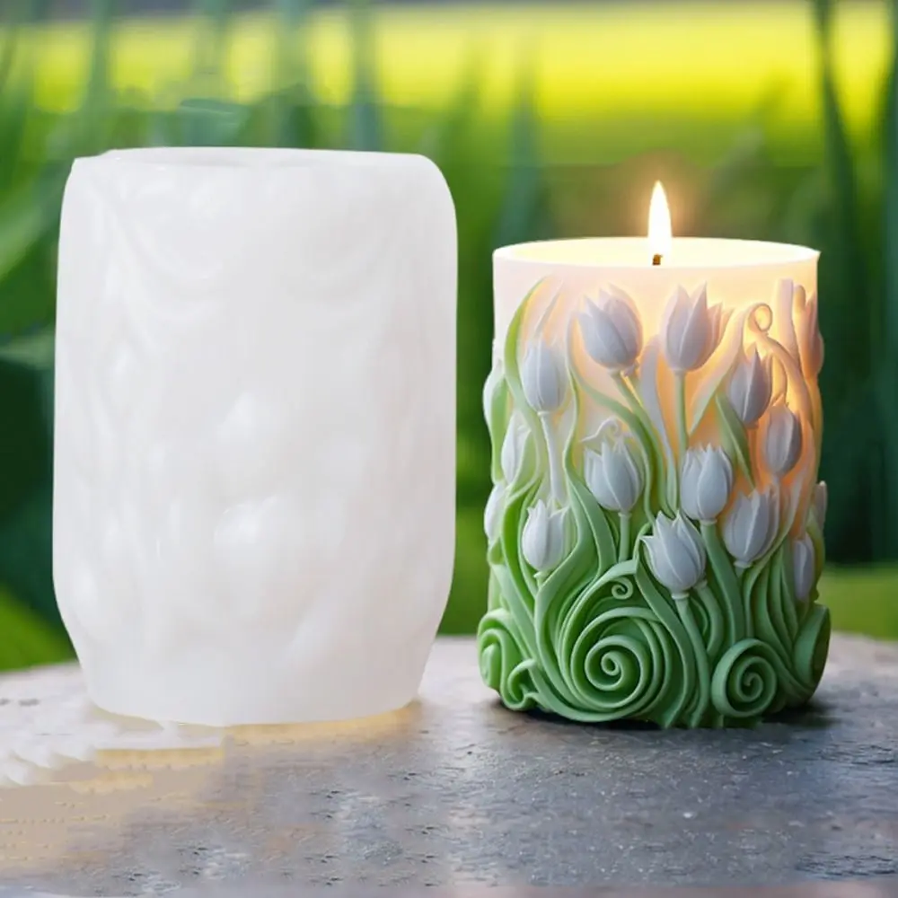 

Non-Stick Candle Silicone Mold 3D Carved Pattern DIY Resin Crafts Aromatherapy Mold Blossoming Flower Flexible Floral Mold