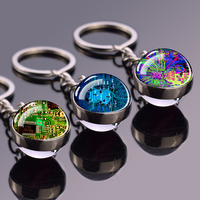 Circuit Board Pattern Keychains Double Sided Glass Ball Pendant Key Chains Computer Geek Keyring Creative Fashion Jewelry Gifts