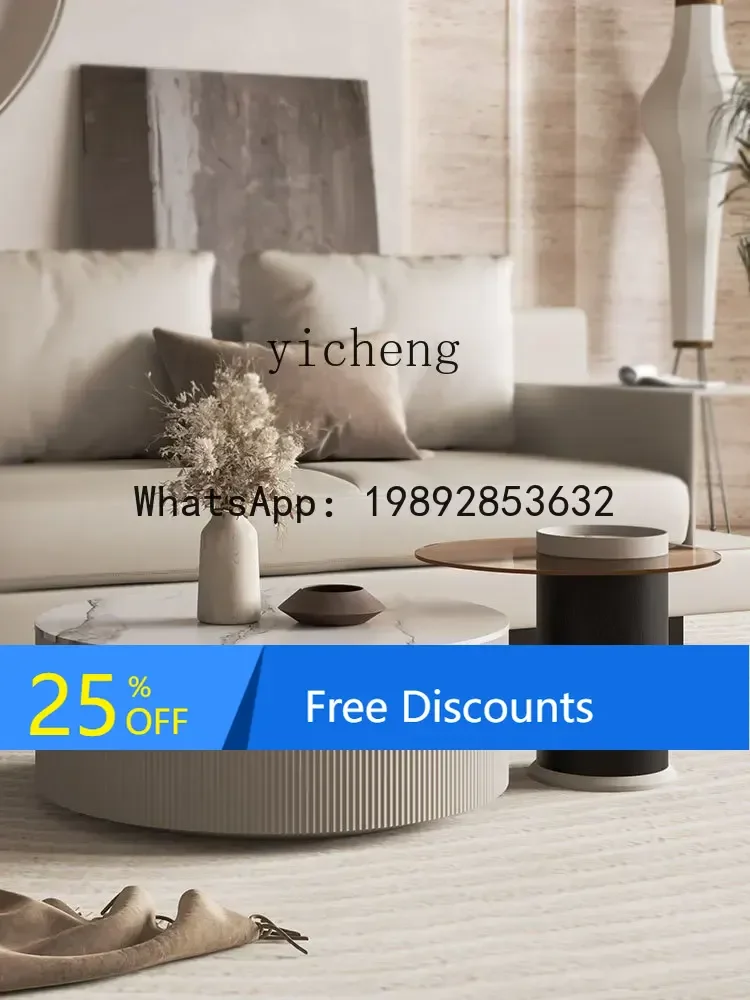 

LYY Light Luxury Stone Plate Coffee Table Solid Wood Small Apartment Living Room Size Coffee Table Combination round