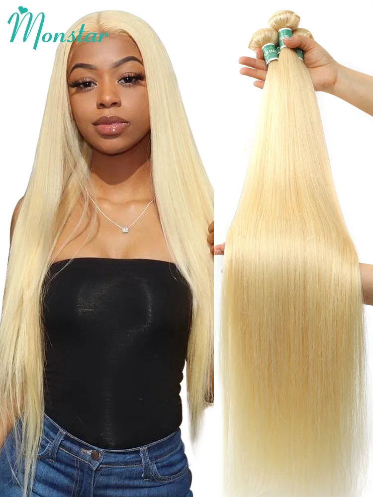 Raw Indian Hair 613 Bundles Straight Human Hair Bundles 1 3 4 Bundles Deal 40 Inch Honey Blonde Bundle Hair Extensions for Women