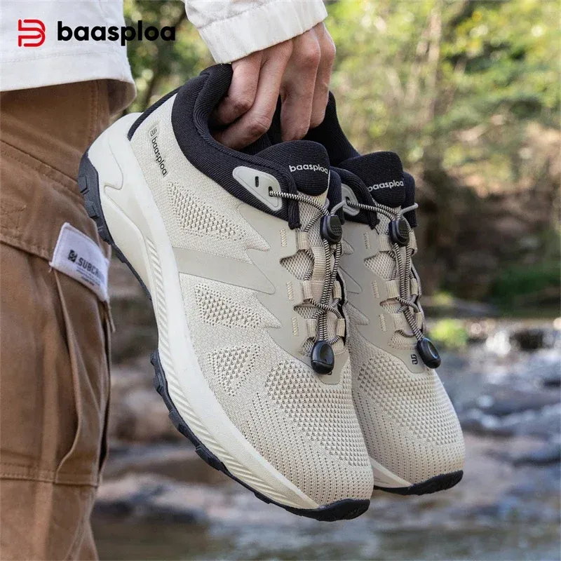 Baasploa Men Hiking Shoes Mesh Breathable Outdoor Sneakers Male 2025 New Fashion Comfort Solid Casual Sneakers Wear-resistant